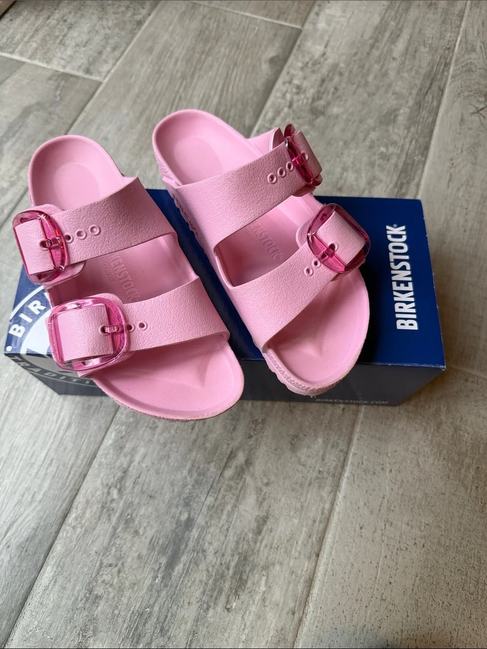 Birkenstock Kids Pink Double-Strap Slide Sandals with Pink Buckles
